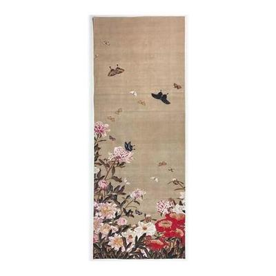 Ito Jakuchu Peony and Butterfly Pattern Tenugui Towel - Japanese Traditional Art Print, 85cm X 35cm, 100% Cotton, Made In Japan