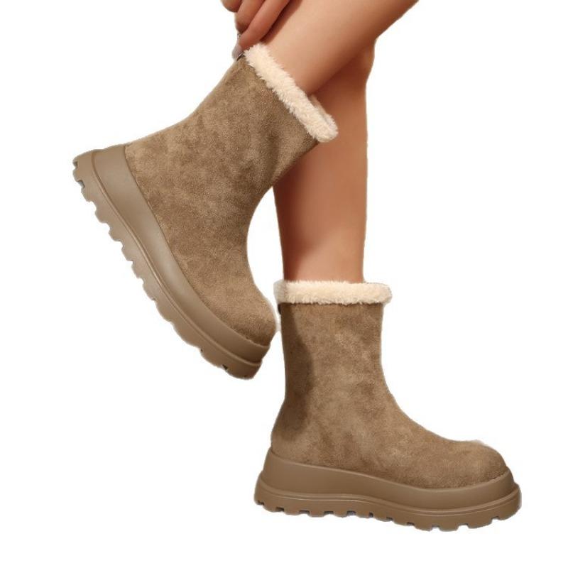 Thick-soled Lamb Wool Snow Boots Women's Winter New Piled Thickened Warm Heightening Short Boots Large Size Plush Cotton Boots