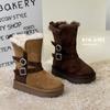 Kids Winter Snow Boots Girls Thick Fleece Lined Mid-Calf Warm Waterproof TPR Sole Slip-On Design
