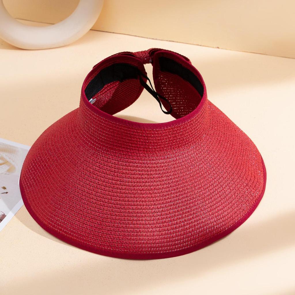 Summer empty straw hat foldable outdoor portable bow wide brimmed visor for women sun protection beach hat