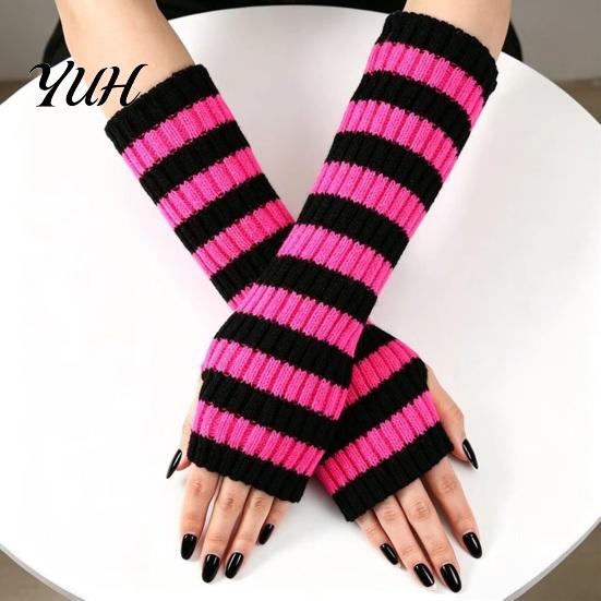 Knitted Arm Warmers for Women Striped Women, Fingerless Sleeves, Soft Comfortable Sleeves Typing Thermal Wrist Autumn Winter, Fashion Accessories