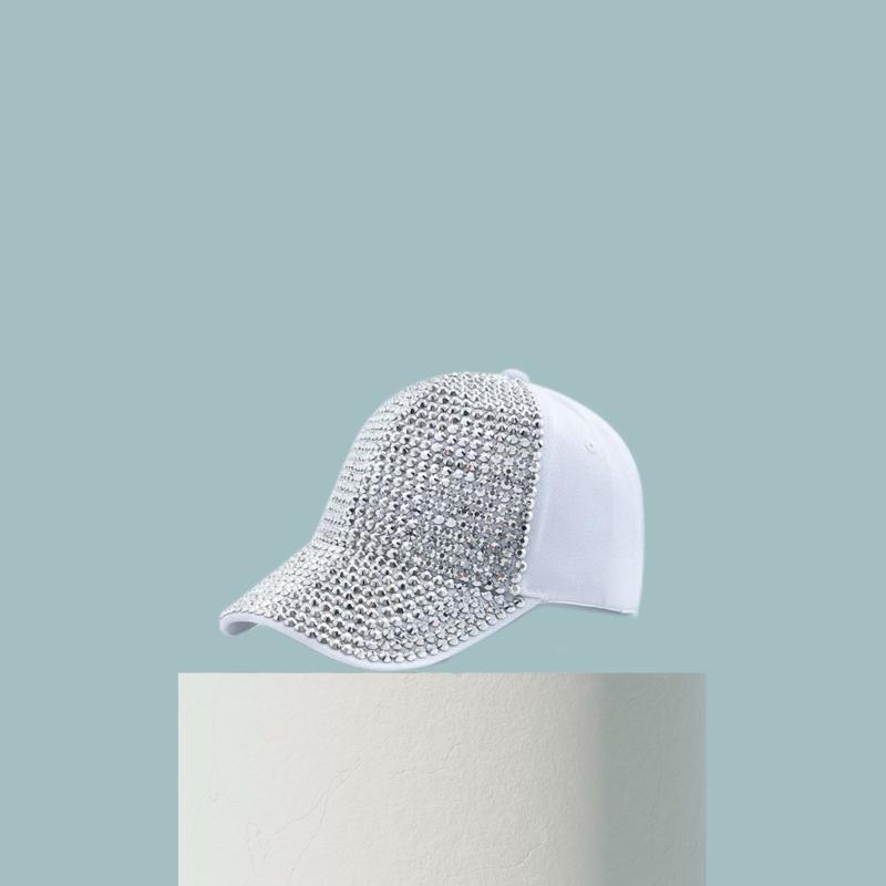 Glittering Women Baseball Hat Long Brimmed Hat Rhinestones Baseball Cap Teens Girl Sunproof PeakCap High Bun Ponycap