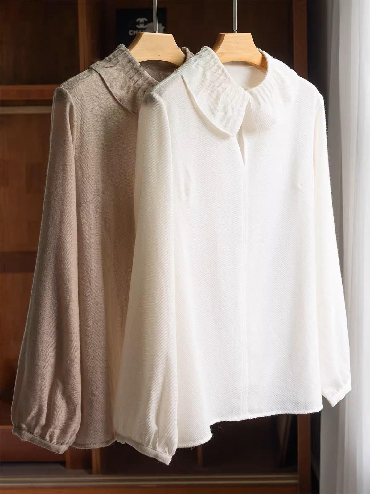 Wool Cashmere Petal Collar Long Sleeve Shirt S абрикосовый