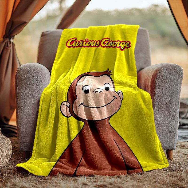 Curious George Flannel Blanket Soft Warm All-Season Throw, Design for Camping, Car Travel, Hiking Sofa, Bed, Office Perfect Gift for Parties
