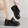 Women's Spring and Autumn Work Shoes Thick-Soled Leather Shoes Women's Platform Lace-up Wedge Heel Single Shoes Commuter Shoes