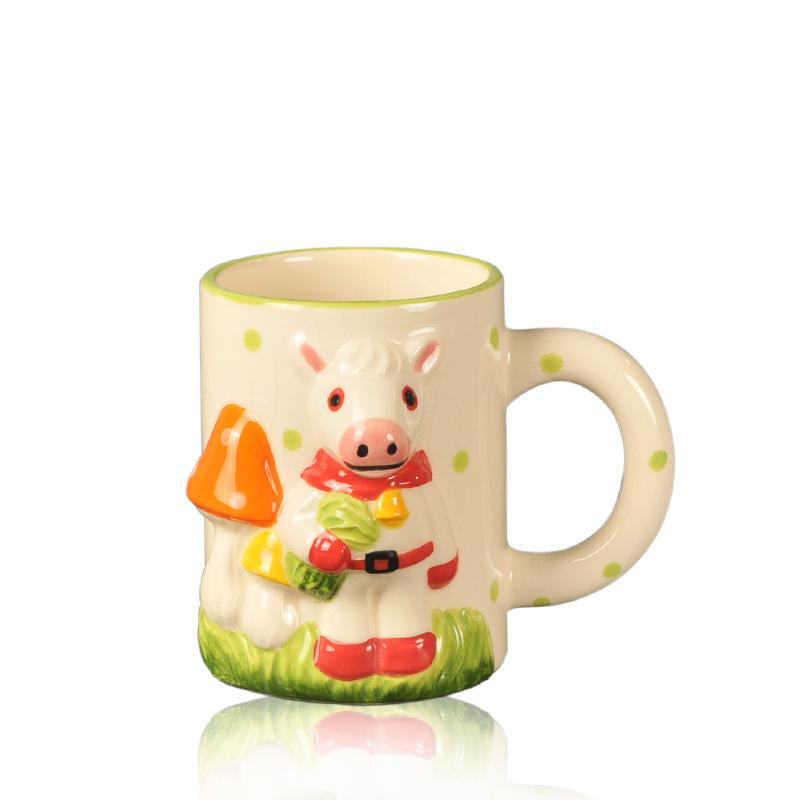 Korean Style Ins Cow Relief Cute Cartoon Animal Breakfast Cup with Handle Three-dimensional Ceramic Mark Water Cup Milk