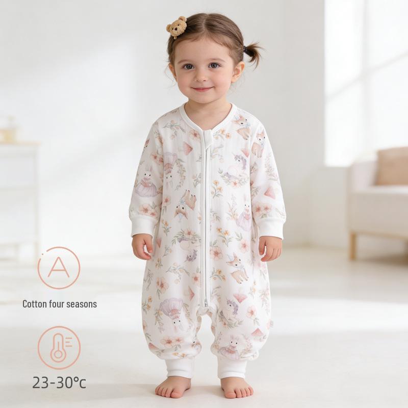Pure Cotton Split-Leg Baby Sleeping Bag - All Seasons, Zippered & Anti-Kick for Newborns