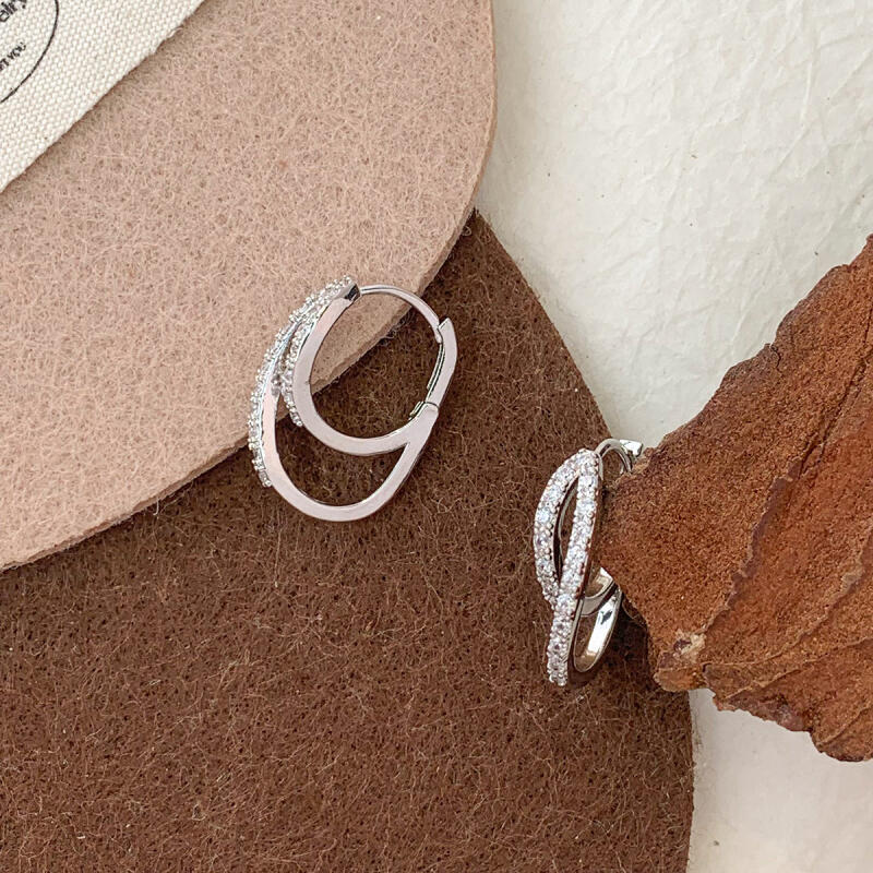 Fashion Shiny Zircon Double Loop Hoop Earrings for Women Girls Irregular Personality Earrings Buckle Daily Jewelry Accessories