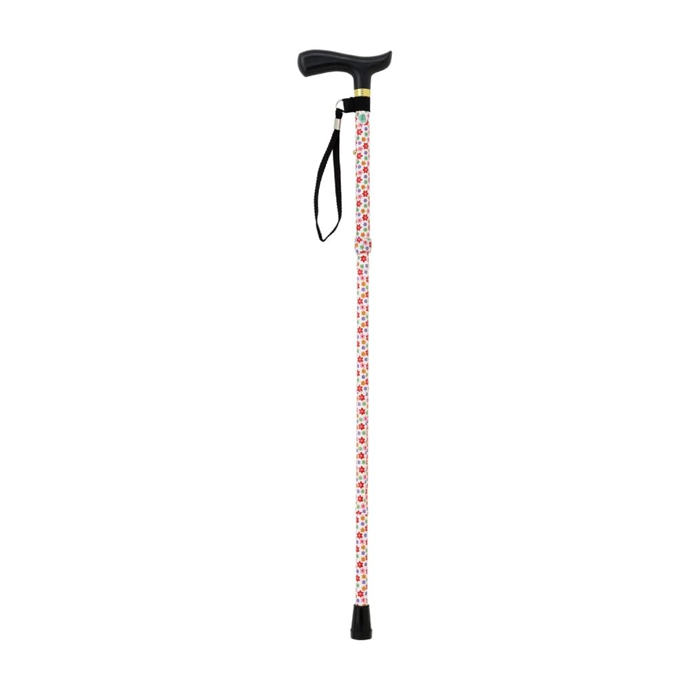 Nakabayashi Aluminum Walking Stick, Folding, Economy Type, 5 Height Adjustments, White Floral Print (RQS-E012FW)