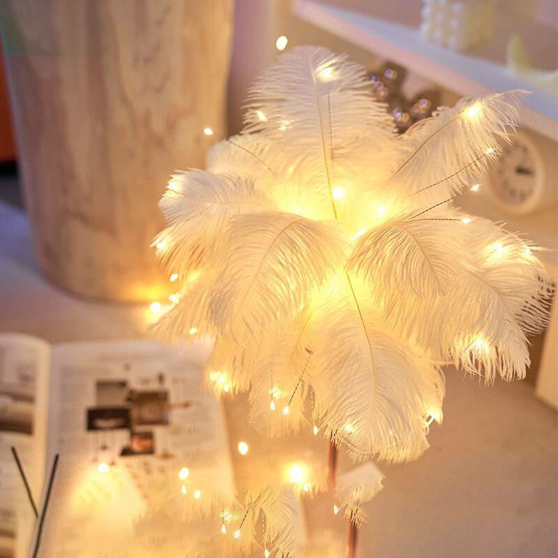 Ostrich Feather Table Lamp for Bedroom, Living Room, or Café Decor
