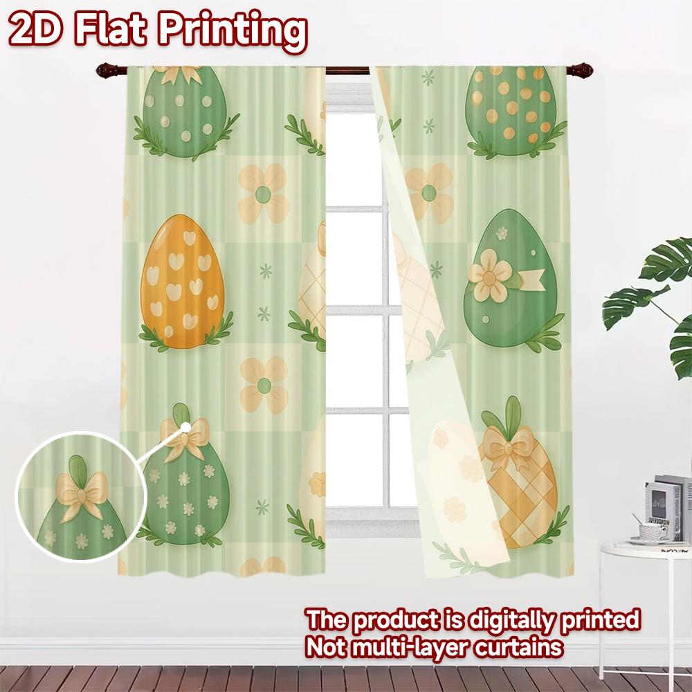 2D Flat Printing  2pcs New Year Popular Curtains Easter Eggs and Flowers() Versatile Durable Polyester  Without Electricity