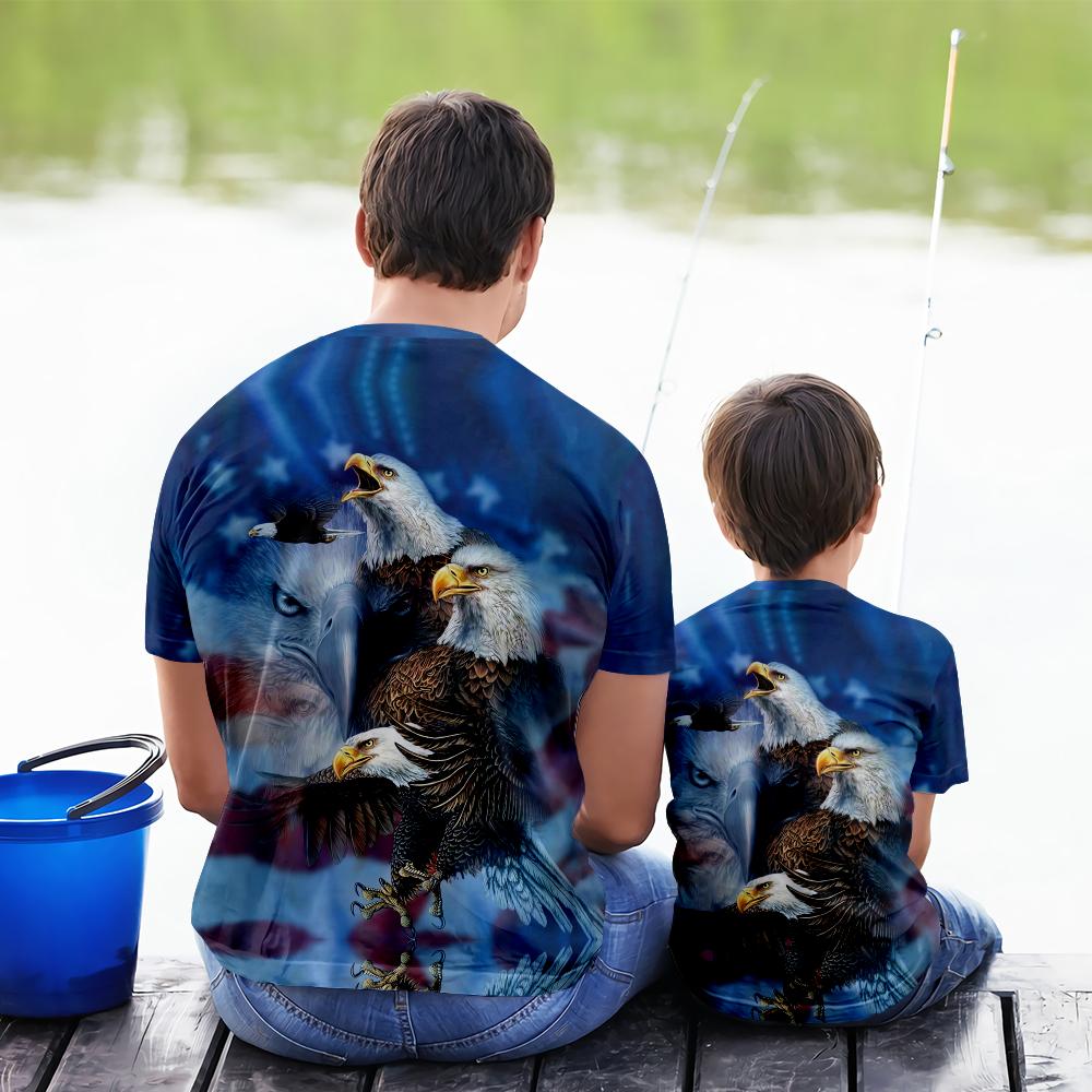 Eagle 3D Printed T-Shirts Regular Teens Mens Streetwear