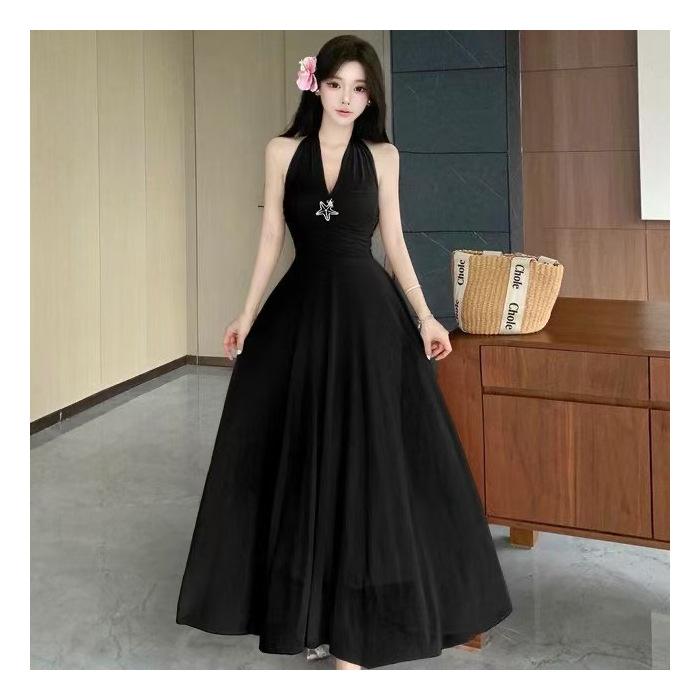 Pure Desire Gentle Wind V-neck Sexy Neck Chic Beautiful Super Fairy A Word Thin French Temperament Big Swing Dress Women