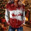 Women's Casual Christmas Print Knit Long Sleeve Button Front Top