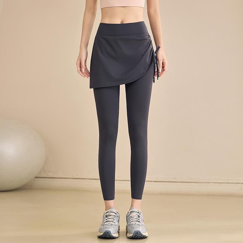 Women's High-Waisted Tummy-Control Yoga Pants with Skirt Overlay, Plus Size, Anti-Exposure, Perfect for Running & Pilates