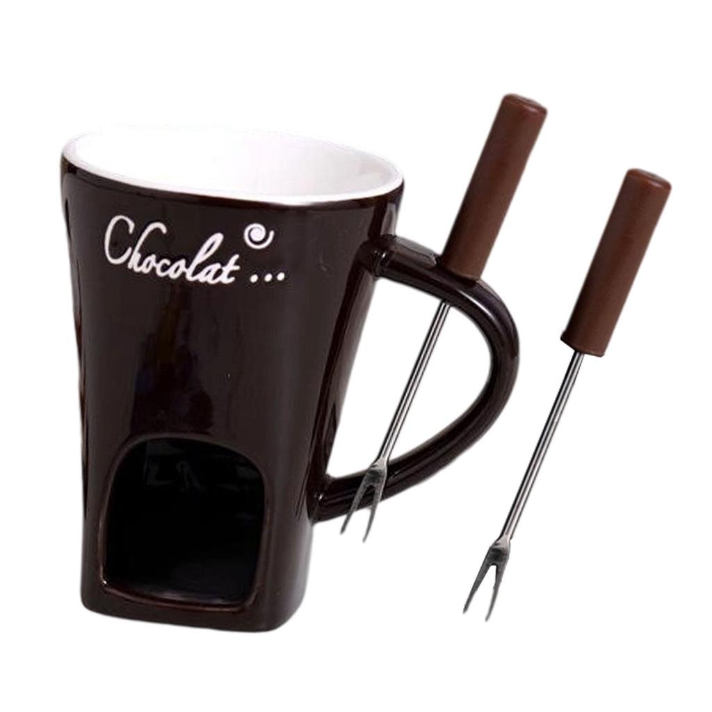 130 ml Schokoladen-Fondue-Tasse mit Gabel zum Kochen von Süßigkeiten, Mahlzeiten und für den Heimgebrauch.
