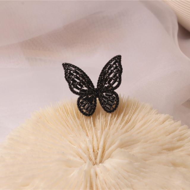 New Design Fashion Jewelry Opening High -Grade Copper Inlaid Zircon Butterfly Ring Luxury Shiny Cocktail Party Ring For Women
