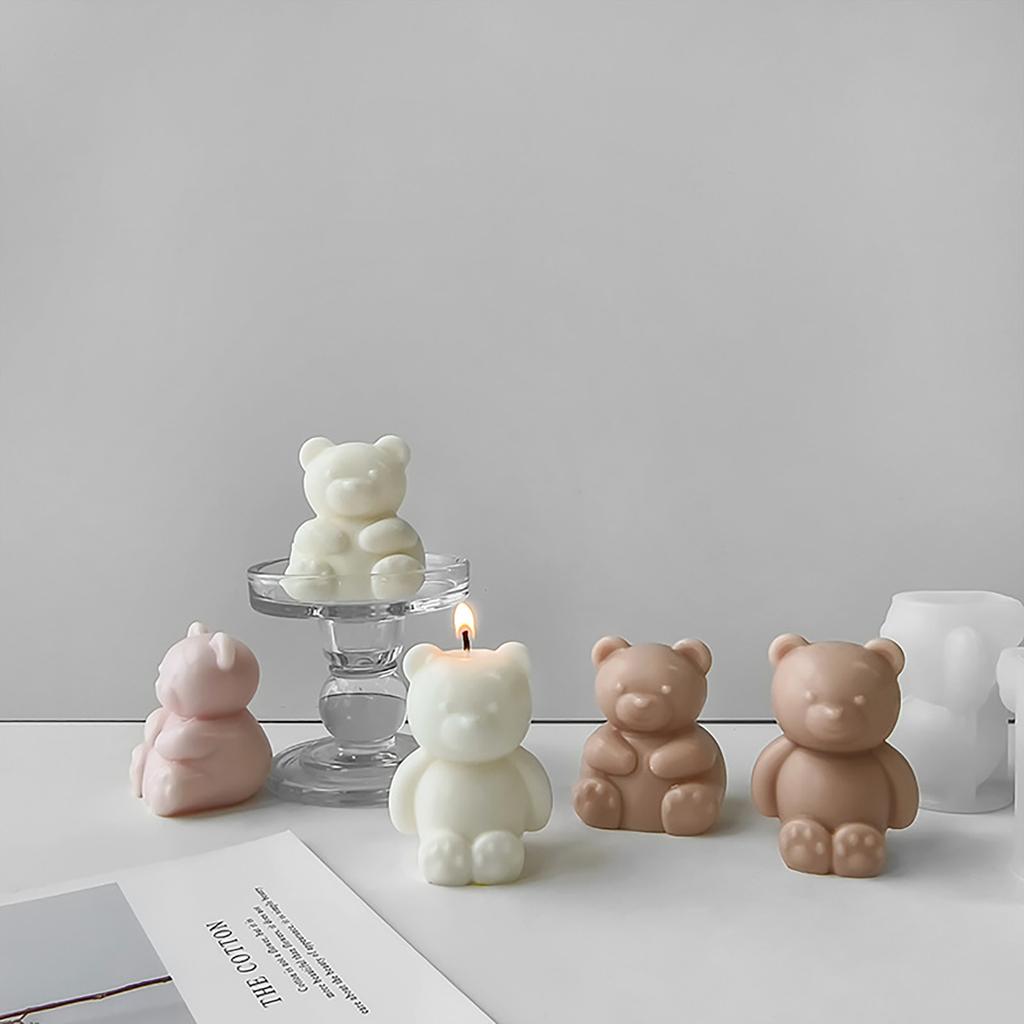Cute Bear Silicone Candle Mold DIYs Handmade Soap Plaster Ice Cube Baking Mould Scented Candle Making for Birthday Party
