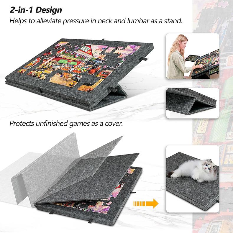 Foldable Children's Puzzle Table with Stand, Cover, and 6 Drawers