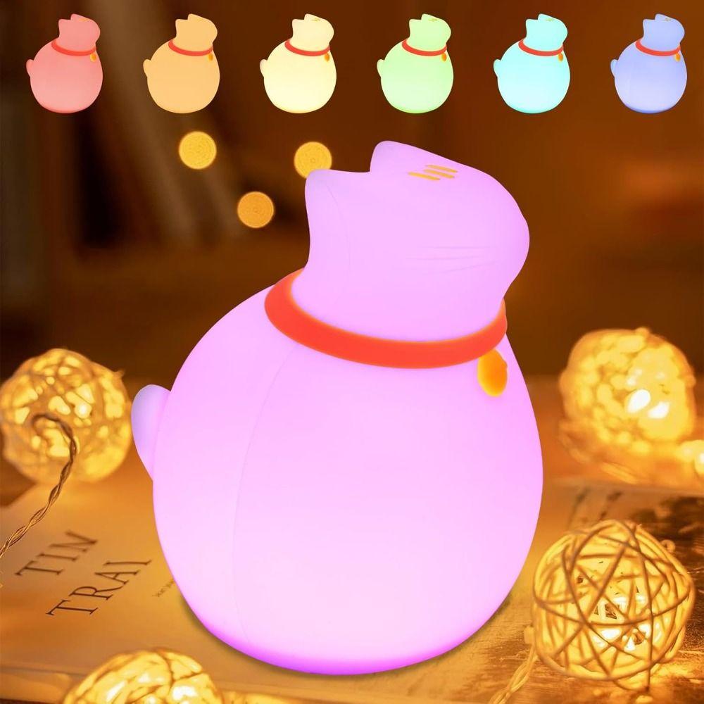 USB Rechargeable Color Changing Cat Night Light Soft Silicone Cute Cordless Touch Light 3 Modes RGB Nursery Sleeping Lamp