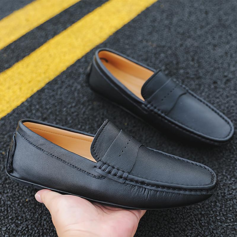 Genuine Leather Casual Shoes Light Non-slip Men's Driving Shoes Elegantes Slip On Flats Leisure Handmade Dress Loafers Moccasins