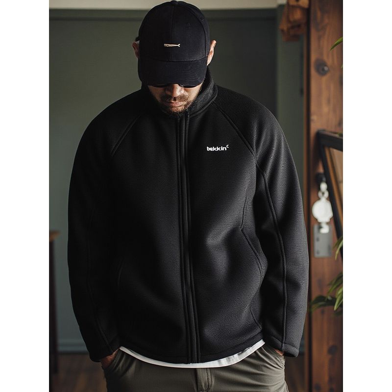 American Retro Stand-Collar Fleece-Lined Thick Waffle Knit Jacket for Men, Winter Knitted Cardigan Jacket, Foreign Trade Men's Clothing Top
