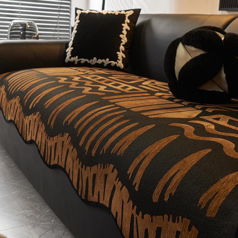 Special-Shaped Black Sofa Cushion Universal In All Seasons  New Seat Cushion Fixed Non-Slip Light Luxury High-End Sofa Cover