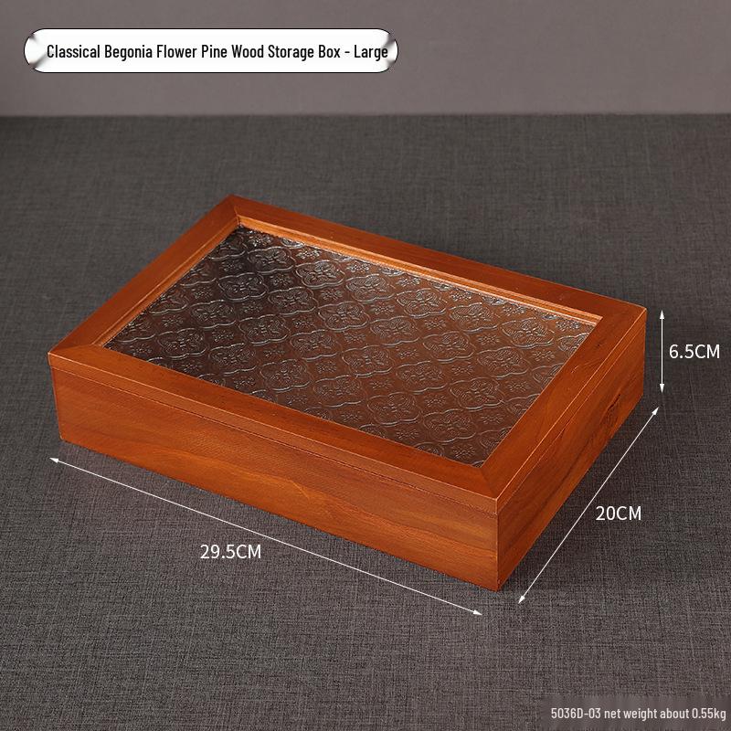 Retro Begonia Glass Lid Wooden Storage Box for Cosmetics, Snacks, Candy, and Documents - Dustproof and Multifunctional