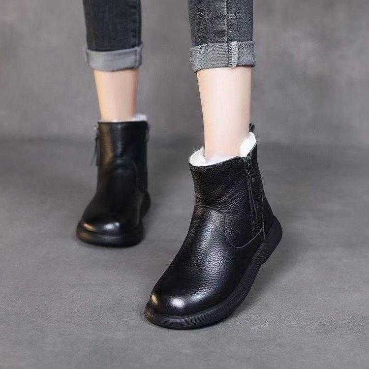 

2025 осень и зима новая водонепроницаемая и нескользящая хлопковая обувь фабричный бархат теплые мягкие меховые ботинки мягкая кожа зимние ботинки женские 35 чёрный