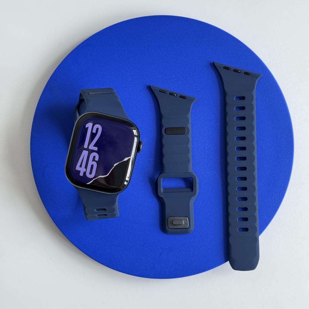 For Watch 9/8/7/SE Beveled Striped Silicone Gel Watch Band with Pin Buckle Sports-Style