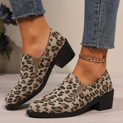 Fashion Leopard Print Loafers Woman  Lightweight Slip On Walking Shoes for Women Plus Size Comfort Thick Heels Chelsea Shoes