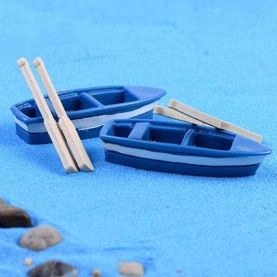 1Pc Boat + 2Pcs Oar Miniature Simulated Model Dollhouse Art Bonsai Garden Decor AVE