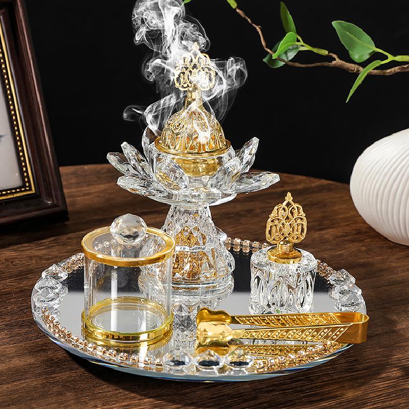 1 Set Muslim Censers Yoga Room Lotus Gift Crystal Luxury Diamond Home Glass Incense Burner Set Wedding Multiple Options Available