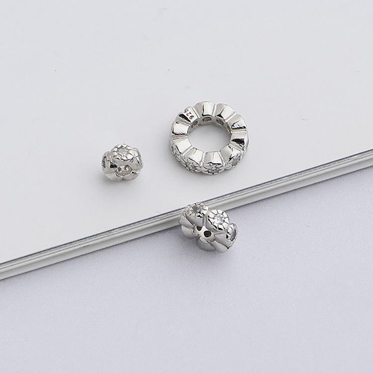 S925 Silver Wheel-Shaped Zircon Spacer Beads for DIY Necklace & Jewelry Making