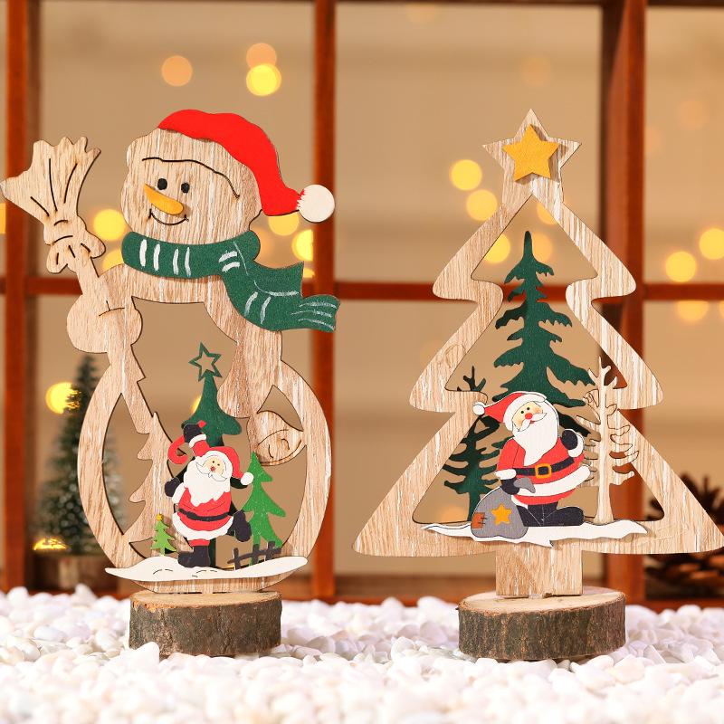 New Wooden Snowman Christmas Tree Desktop Ornaments Painted Hollow Wood Assembled Decorations Home Bar Xmas Table Decor Crafts