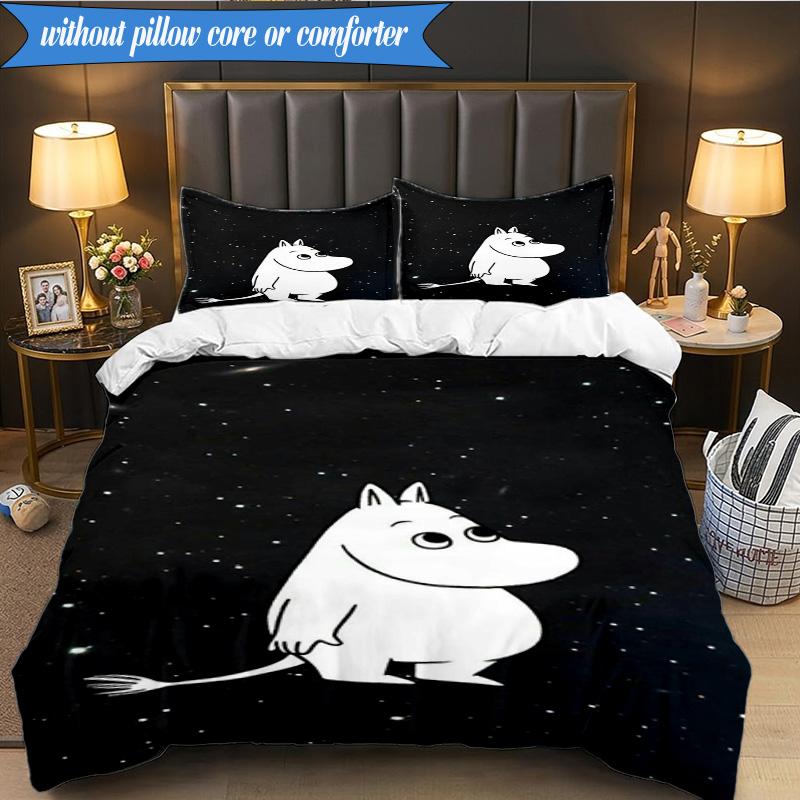 3PCS White Hippo Fishing Adventure Bedding Set,Including 1pc Duvet Cover And 2pcs Pillowcases Perfect for Bedroom, Dormitory, Fan Christmas Gift
