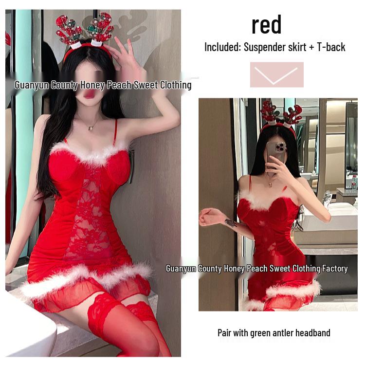 Festive Reindeer Lace Camisole Dress - Sexy & Cute Christmas Lingerie