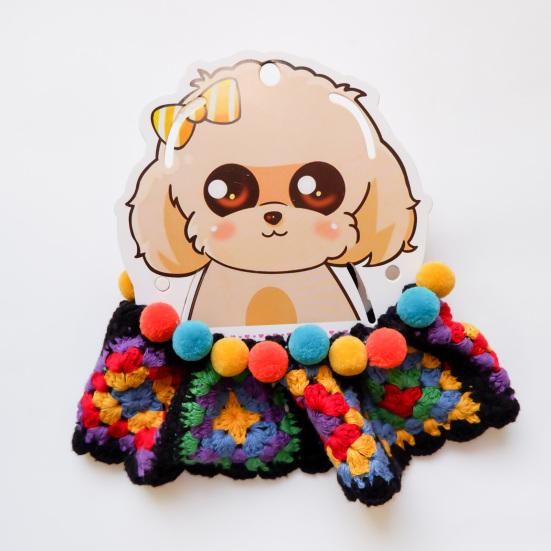 Knitted Cat Collar Pompom Balls Decor Hand-woven Cute Kitten Scarf Puppy Neck