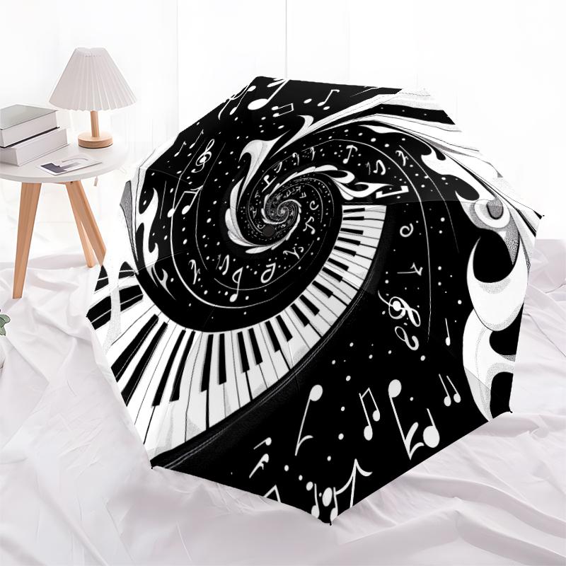 1 PC Automatic Folding Umbrella - Musical symbols Pattern, Portable & Foldable Design with 8 Ribs, Christmas Birthday Gifts