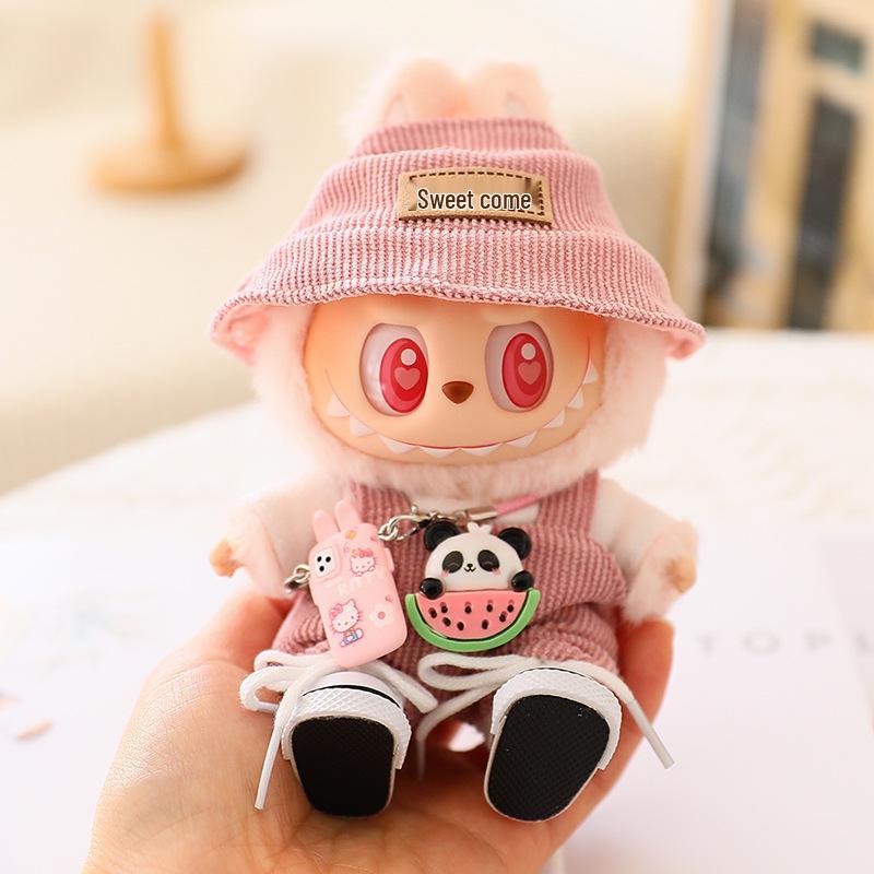 17cm Second Gen Labubu Blind Box Doll Clothes: Cute Sit-Party Overalls Set