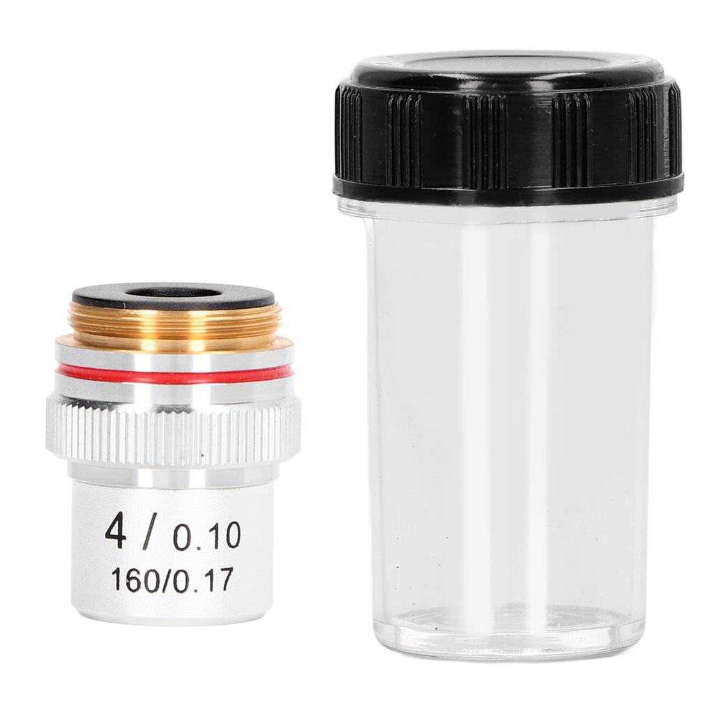 Achromatic Microscope Objective Silver 4X Microscope Objective Len with 20.2mm Standard Interface
