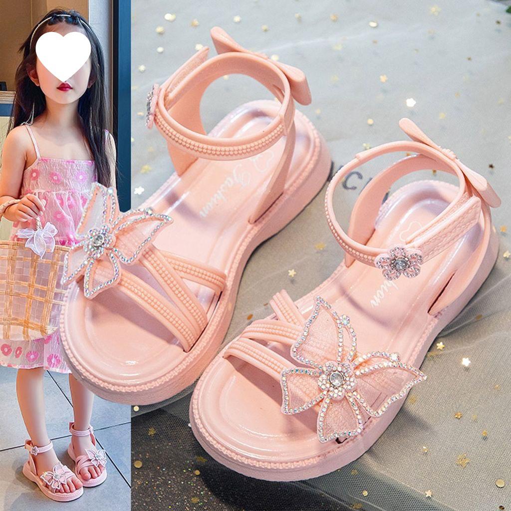 2025 Summer Rhinestone Bow Sandals for Girls - Casual Soft Princess Shoes for Little and Big Kids