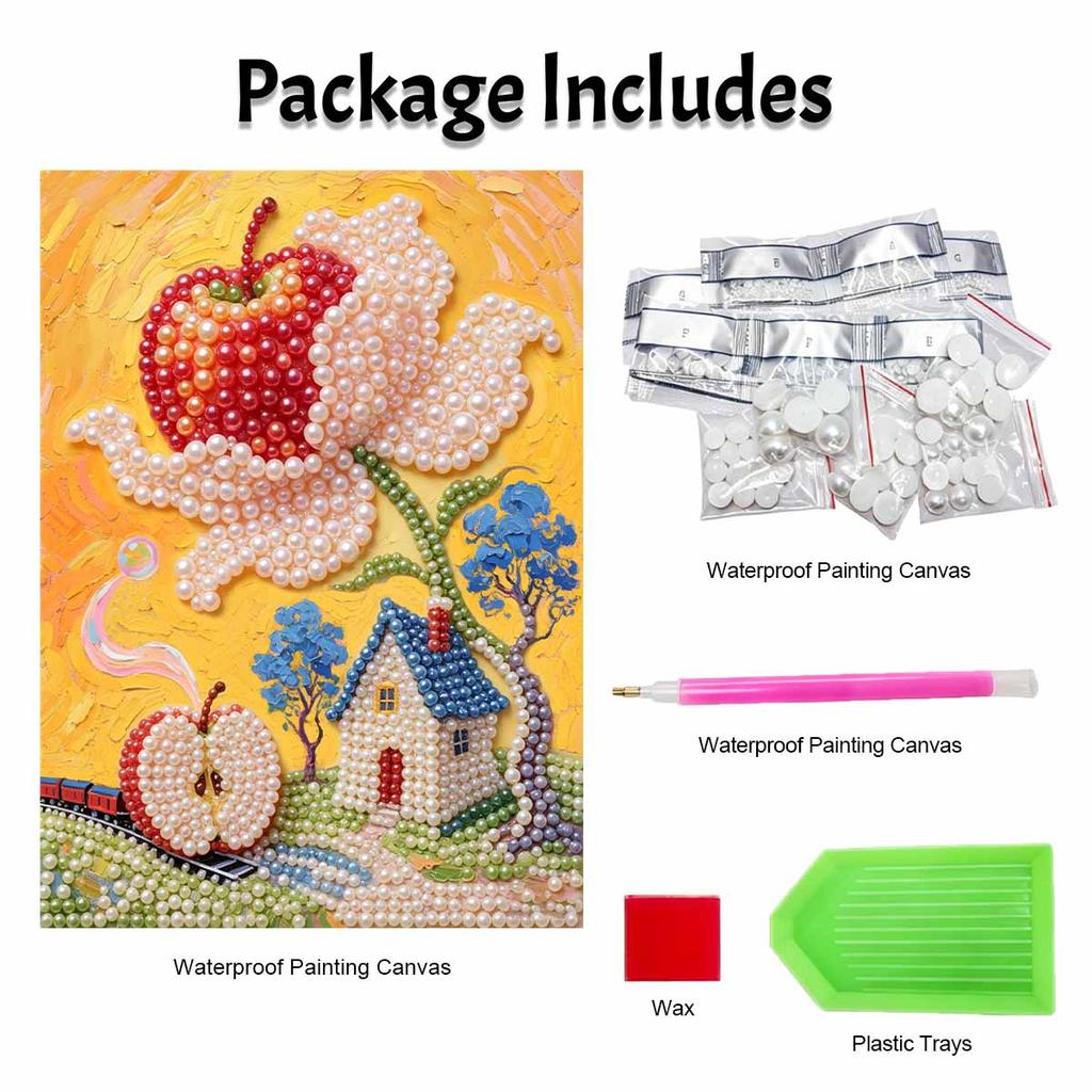 Pearl painting handmade diy 5D pearl painting kit apple flower house train landscape home wall decoration art