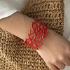 Exaggerated Summer Niche Red Coral Shaped Cuff Bangle for Women Simple Metal Starfish Wide Bracelet Beach Party Jewelry Gifts