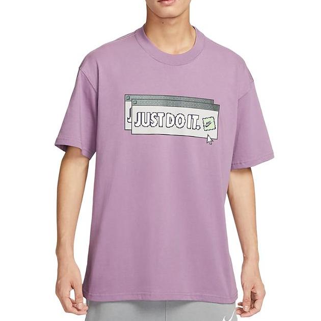 Nike T Shirts Men's Purple Crew Neck Moderate Straight Fit FD1301-591