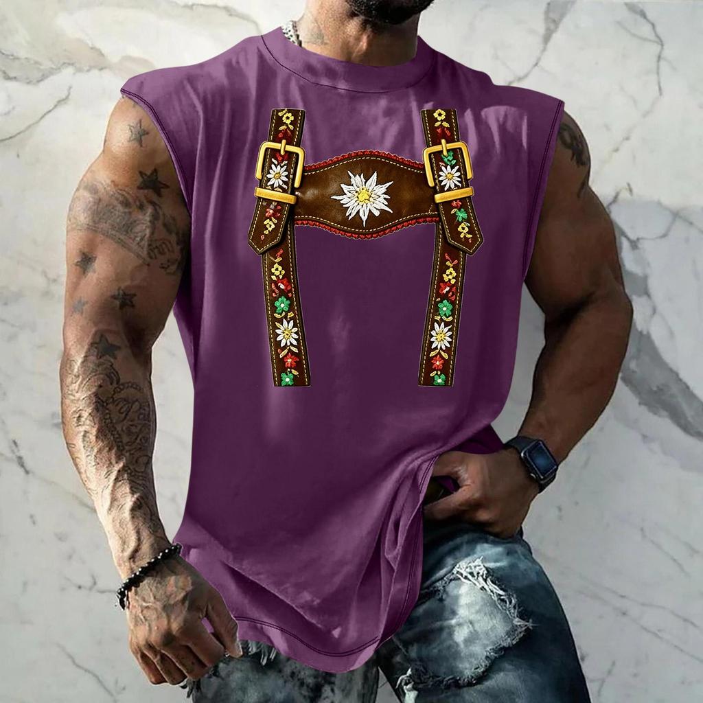 Men Sleeveless Tank Top Loose Fit Casual Streetwear Printed Texture Pattern Summer Vest for Outdoor Sports and Daily Wear