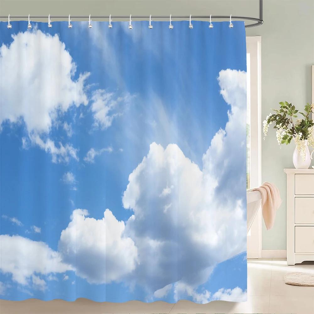 

Sky Ocean View Shower Curtain Nature Inspired Bathroom Decor Calm Clouds Water Reflection Blue Sky White Clouds Peaceful Scene W60H190(CM)-1 Pcs