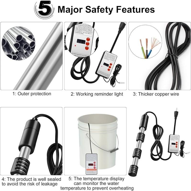 1500W High Power Immersion Water Heater Rapid Heating Immersion Element Boiler Portable Bathtub Heater
