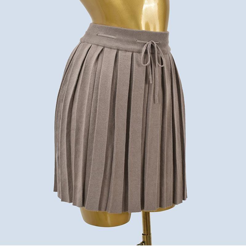 Sweet Pure Style Spring Elastic Drawstring Pleated Knitting Skirt Preppy Style Stylish Slim Looking A- Line Skirt