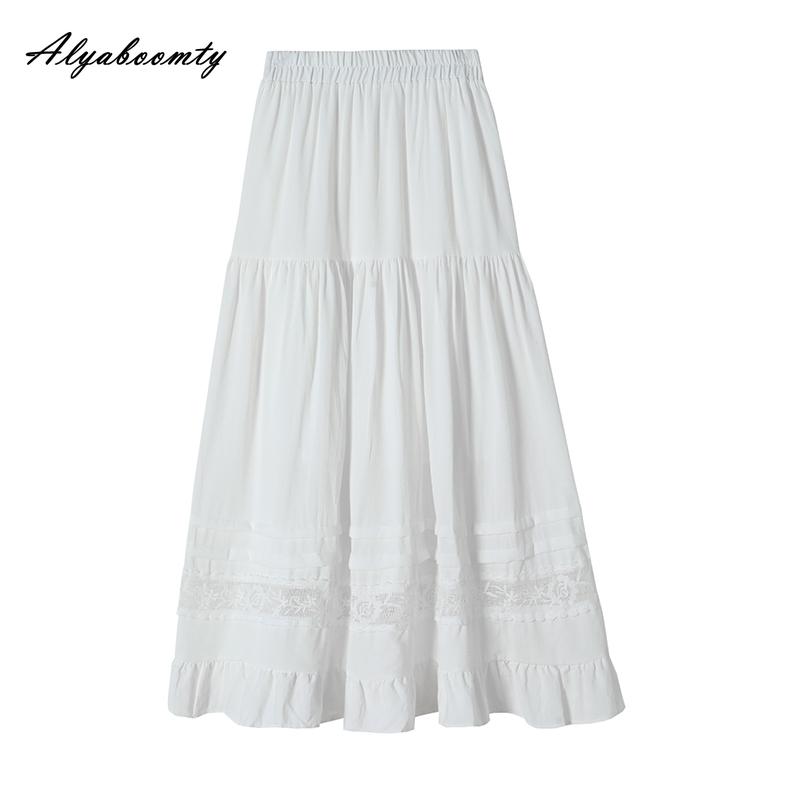 

Fairycore Лето Осень Женская Юбка Принцессы Эластичная Талия Белая Черная Кружевная Лоскутная Юбка Цветочная Вышивка Воланы Вечерние Юбки Женские One Size белый